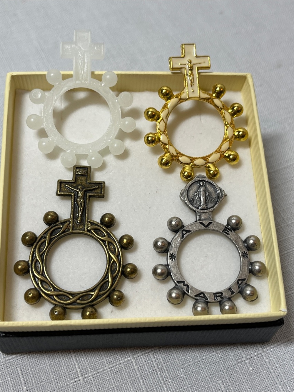 Religious Rosary Centerpiece Necklace Pendant - Gold, Silver, Bronze, White